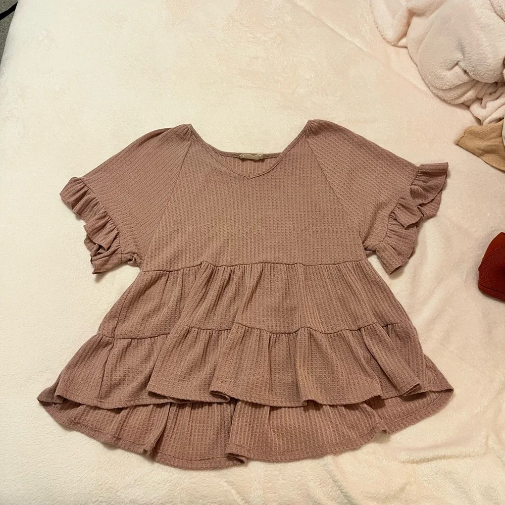 Women's Ruffled Pink Top - Picture 1 of 3
